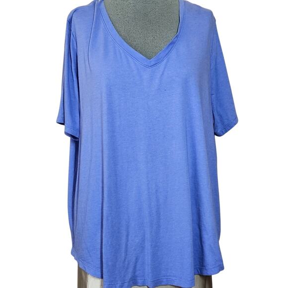 Blue V Neck Cotton Blend Tee Size 2X - Picture 1 of 4